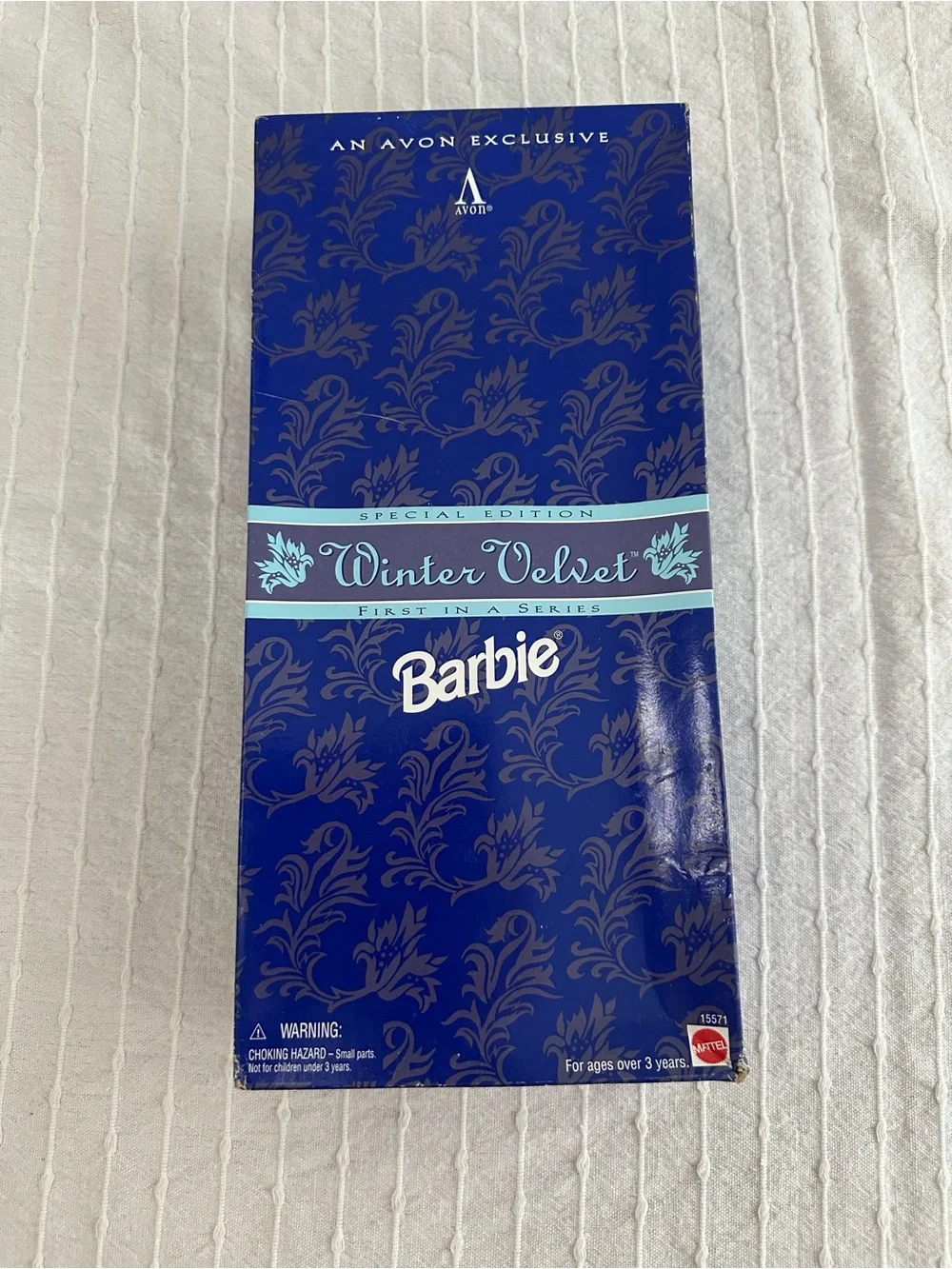 Avon Winter Velvet Barbie Box in Deep Blue & Light Blue